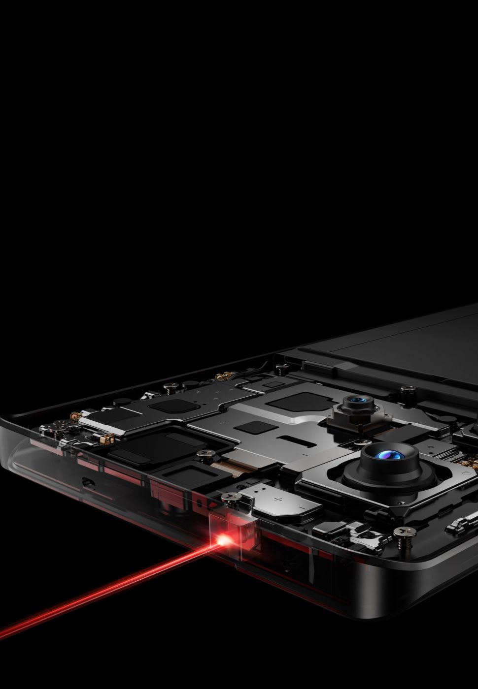 Close up render of the realme GT 6's rear camera module and laser autofocus sensor